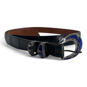 JW Cooper .925 Sterling Lapis Inlay Blue Alligator Skin Belt Size 45